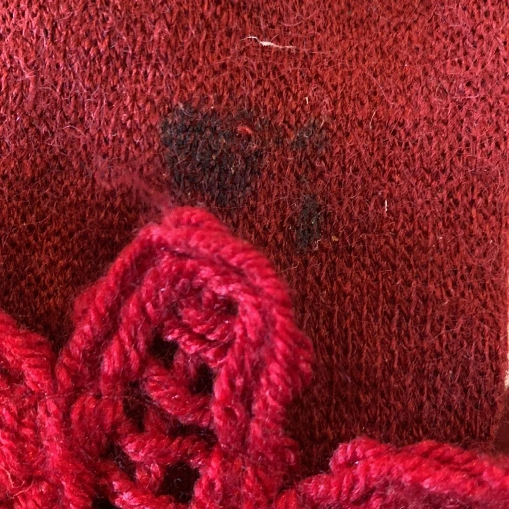 Red Knit Scarf with Crocheted Detail